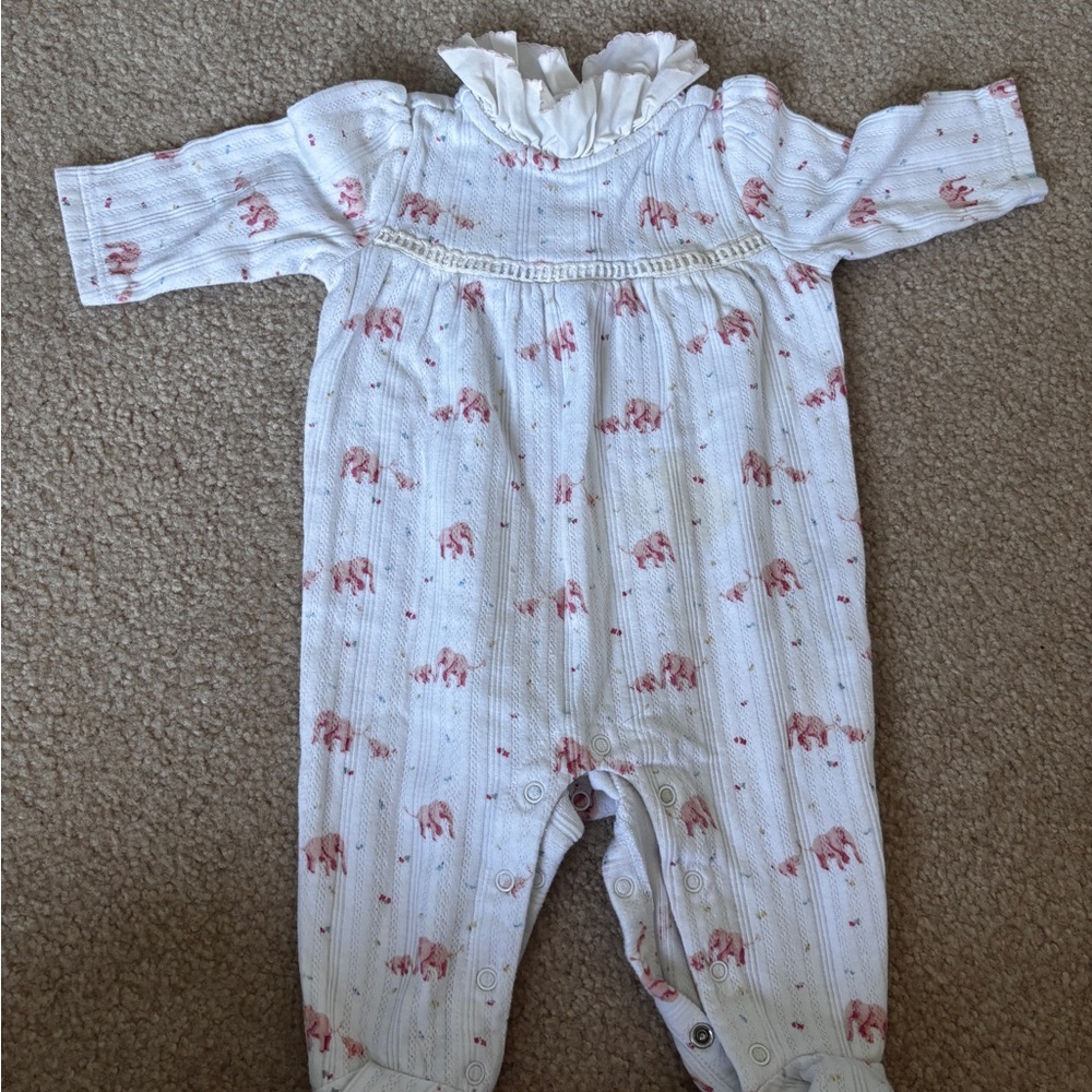 Janie and Jack Adorable White and Pink Elephant Print Baby One Piece